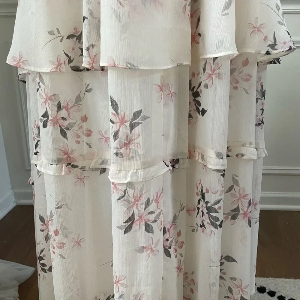 Torrid White Floral Tiered Chiffon Maxi Dress $90 0 L 12